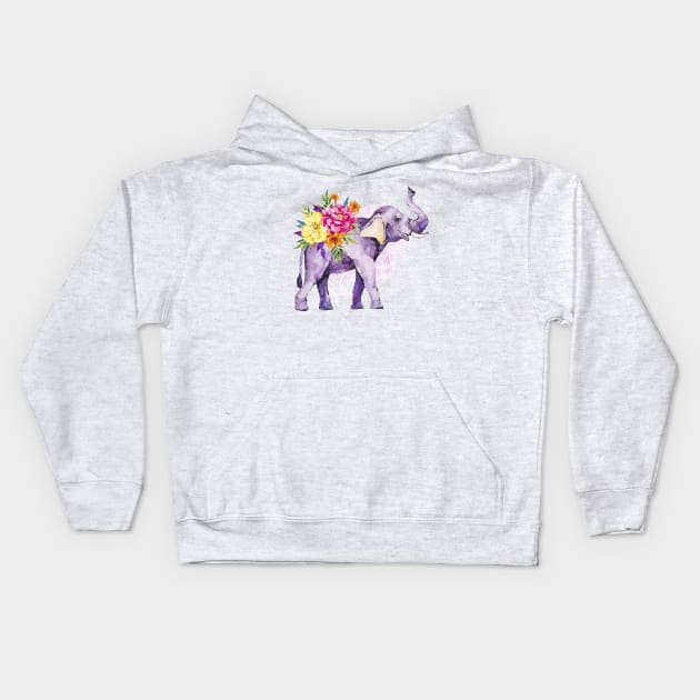 elephant and flowers Kids Hoodie by Serotonin